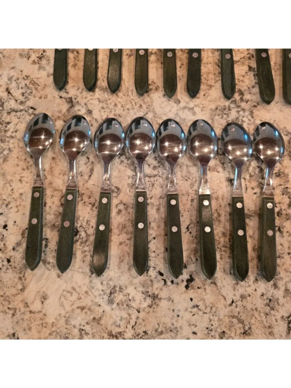 Town & Country  Wood Handle Stainless Flatware 31 Pc Fork Spoon Set Lot